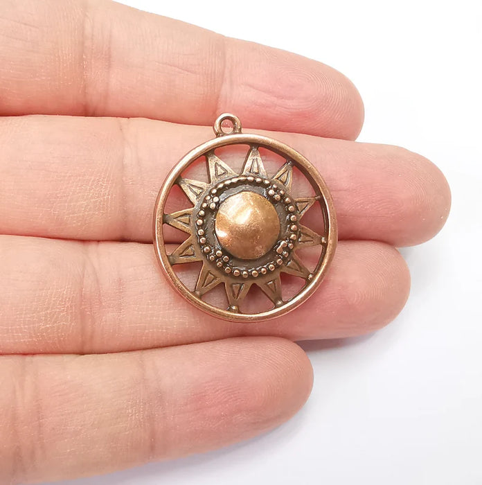 Sun Charm, Antique Copper Plated Charms (33x29mm) G29425