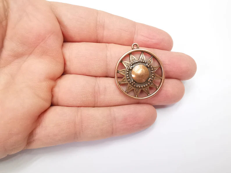 Sun Charm, Antique Copper Plated Charms (33x29mm) G29425