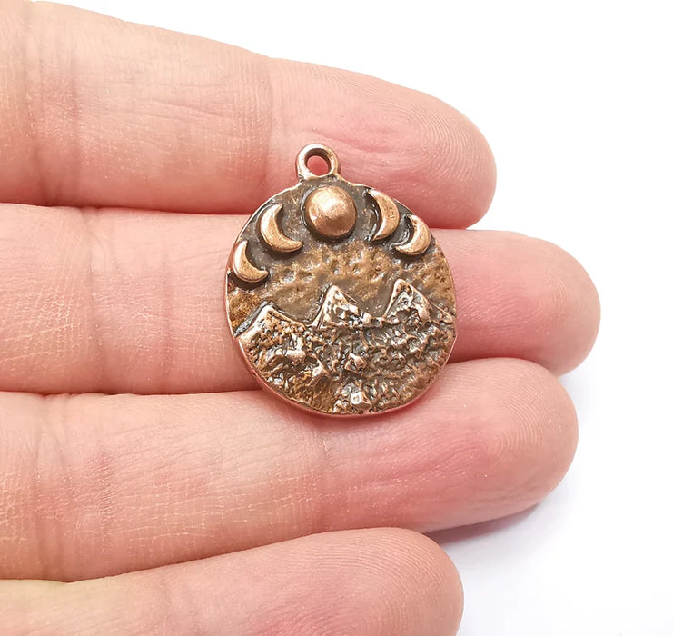 Mountain and Moon Charms The phases of the Moon Charms Pendant Antique Copper Plated Charms (28x24mm) G29427