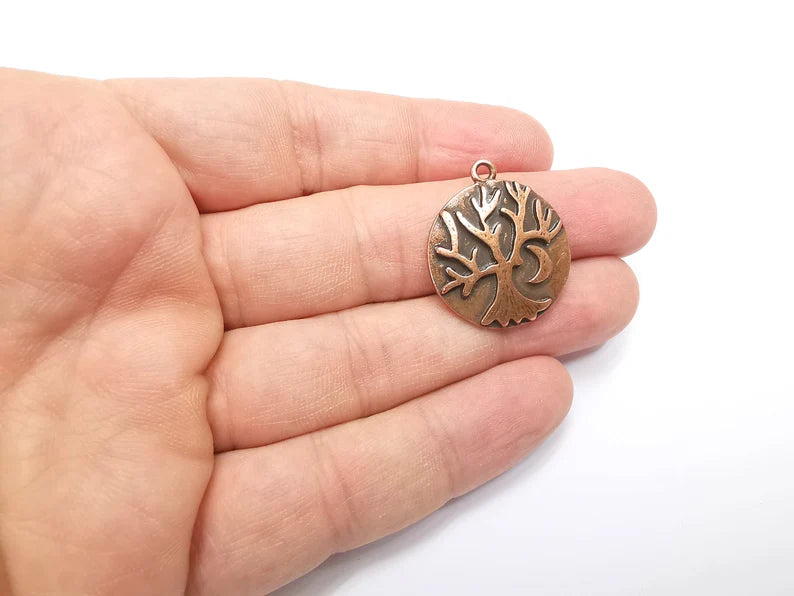 Tree and Crescent Charms Pendant Antique Copper Plated Charms (28x25mm) G29429