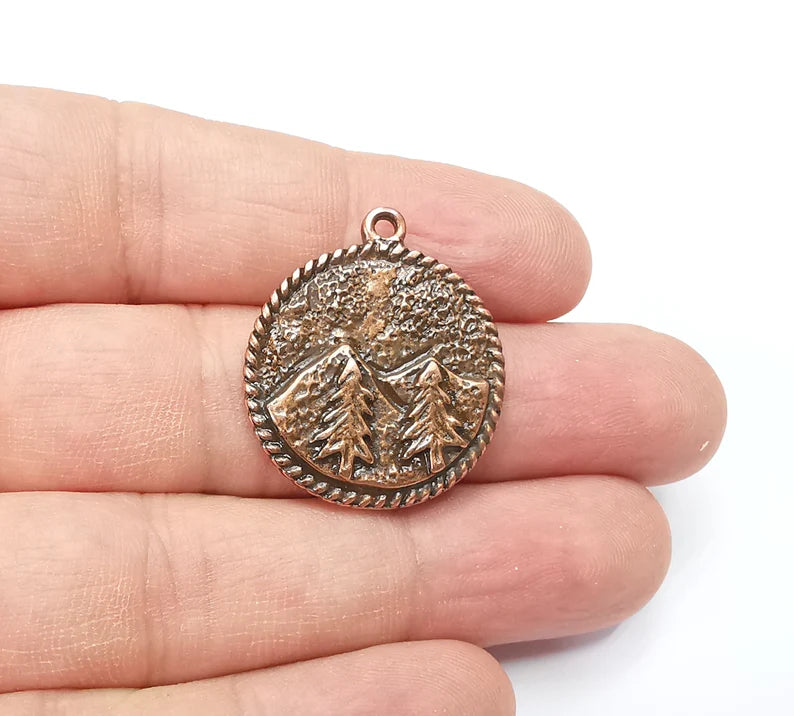 Mountain Tree Landscape Charms Pendant Antique Copper Plated Charms (30x26mm) G29430