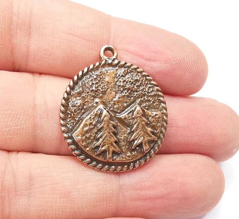 Mountain Tree Landscape Charms Pendant Antique Copper Plated Charms (30x26mm) G29430