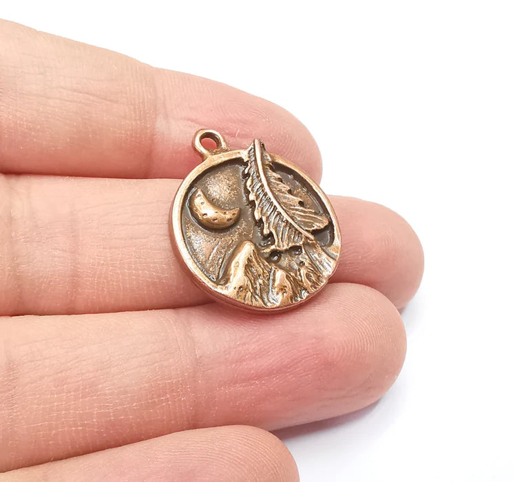 Mountain Tree and Crescent Charms Landscape Tree Moon Charms Pendant Antique Copper Plated Charms (28x24mm) G29431