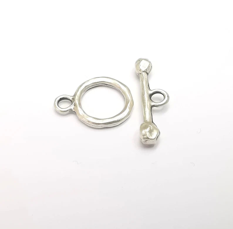 2 Silver Toggle Clasps Antique Silver Plated Toggle Clasp Findings 23x17mm+29x8mm G29432