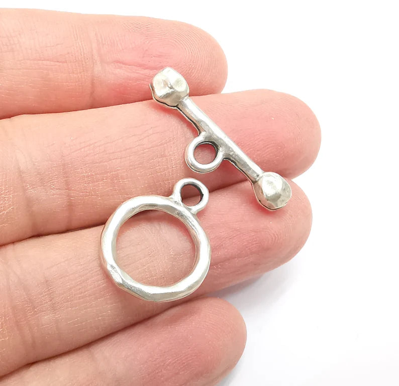 2 Silver Toggle Clasps Antique Silver Plated Toggle Clasp Findings 23x17mm+29x8mm G29432