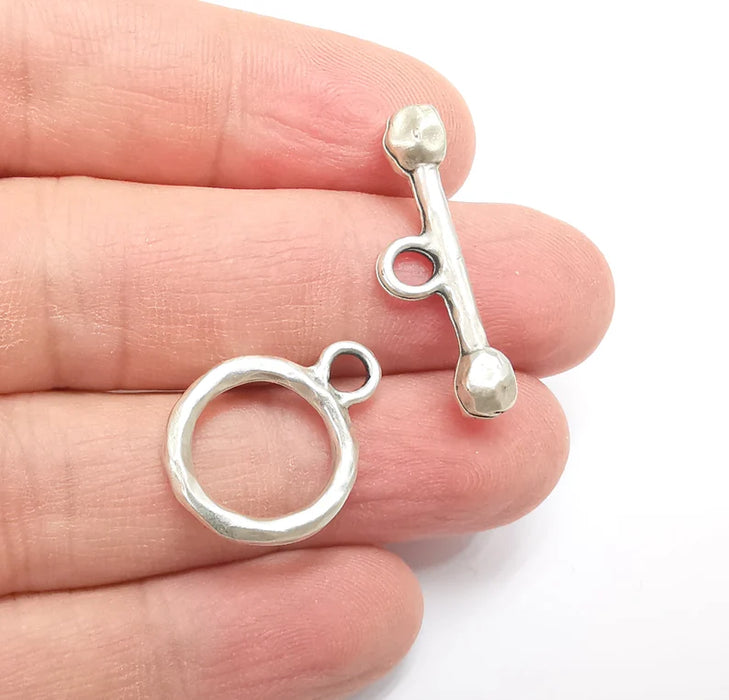2 Silver Toggle Clasps Antique Silver Plated Toggle Clasp Findings 23x17mm+29x8mm G29432