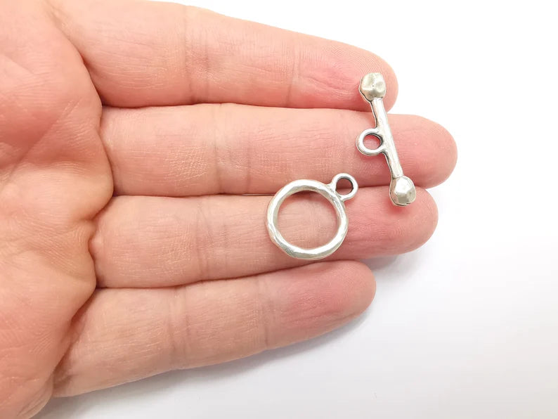 2 Silver Toggle Clasps Antique Silver Plated Toggle Clasp Findings 23x17mm+29x8mm G29432