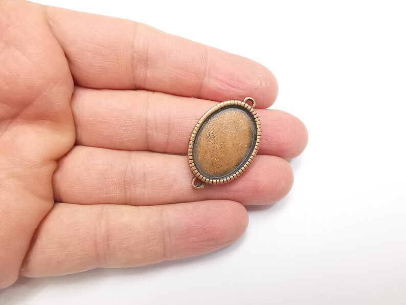 Oval Pendant Connector Blanks, Resin Bezel Bases, Mosaic Mountings, Polymer Clay base, Antique Copper Plated (25x18mm) G29444