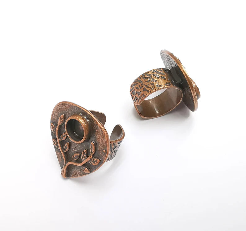 Leafy Tree Ring Blank Settings, Cabochon Mounting, Adjustable Resin Ring Base Bezels, Antique Copper Plated Ring Frame (8mm) G29446