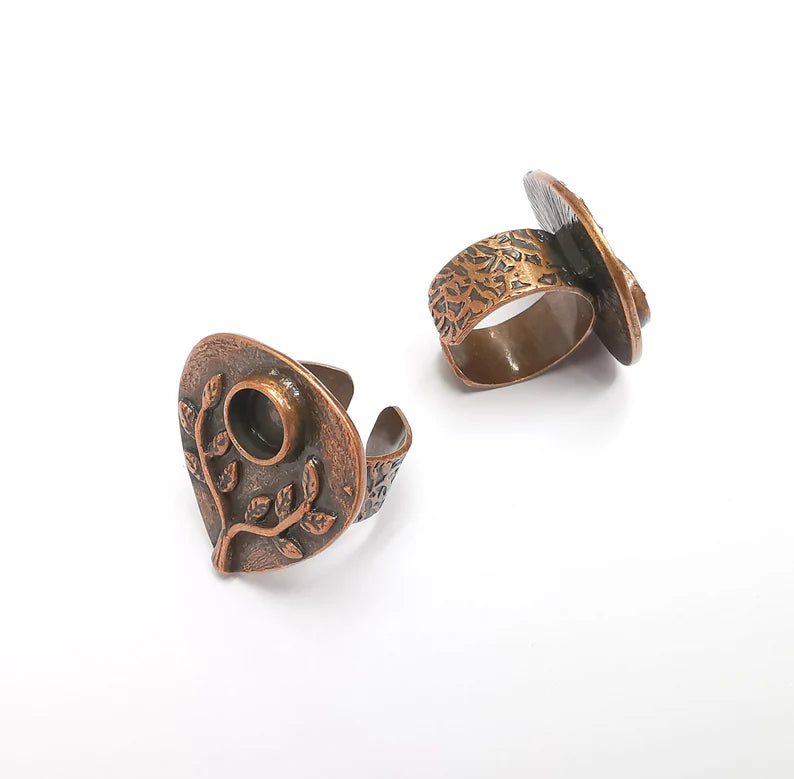Leafy Tree Ring Blank Settings, Cabochon Mounting, Adjustable Resin Ring Base Bezels, Antique Copper Plated Ring Frame (8mm) G29446