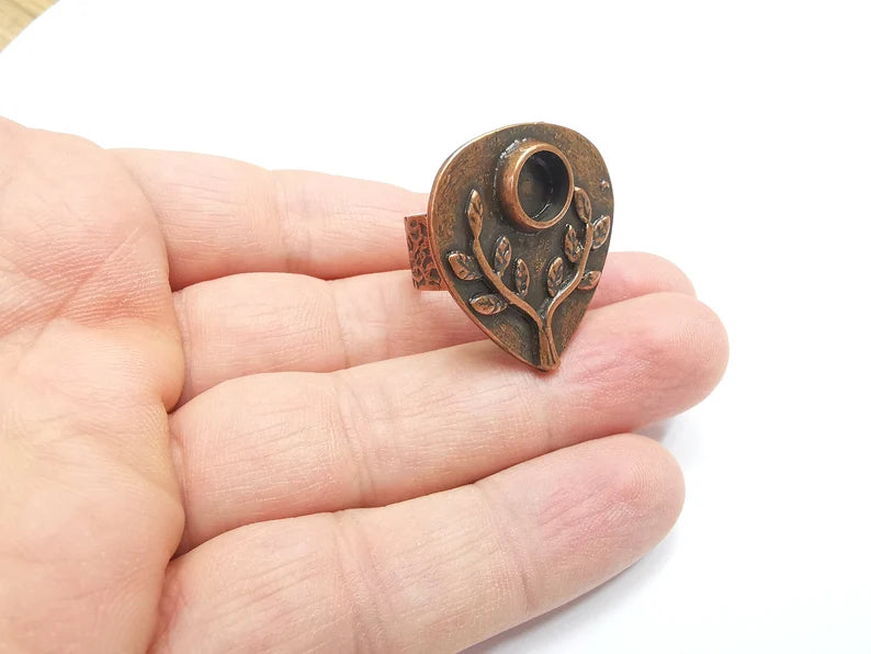 Leafy Tree Ring Blank Settings, Cabochon Mounting, Adjustable Resin Ring Base Bezels, Antique Copper Plated Ring Frame (8mm) G29446