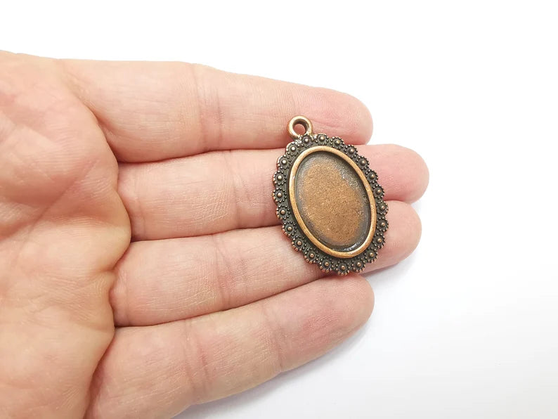 Oval Pendant Bezel Blanks, Resin Bezel Bases, Mosaic Mountings, Polymer Clay base, Antique Copper Plated (25x18mm) G29448