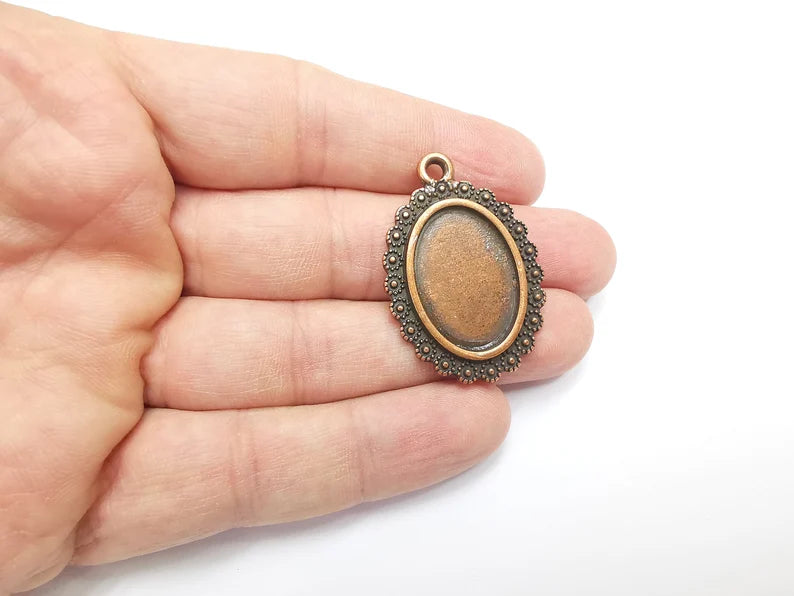 Oval Pendant Bezel Blanks, Resin Bezel Bases, Mosaic Mountings, Polymer Clay base, Antique Copper Plated (25x18mm) G29448