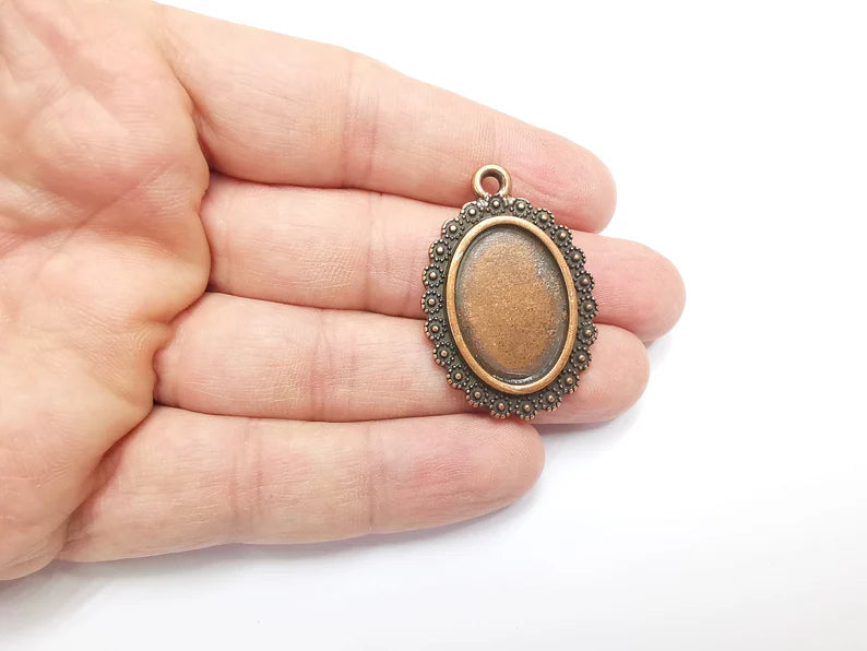 Oval Pendant Bezel Blanks, Resin Bezel Bases, Mosaic Mountings, Polymer Clay base, Antique Copper Plated (25x18mm) G29448