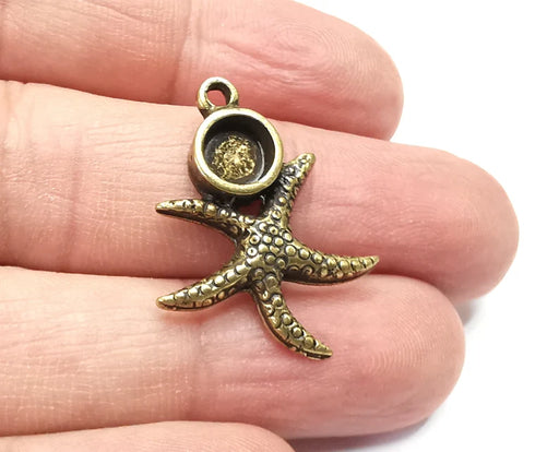 2 Starfish Charms, Sea Ocean Charms Blank Resin Bezel Mounting Cabochon Base Setting Antique Bronze Plated (6mm Blank) G29450