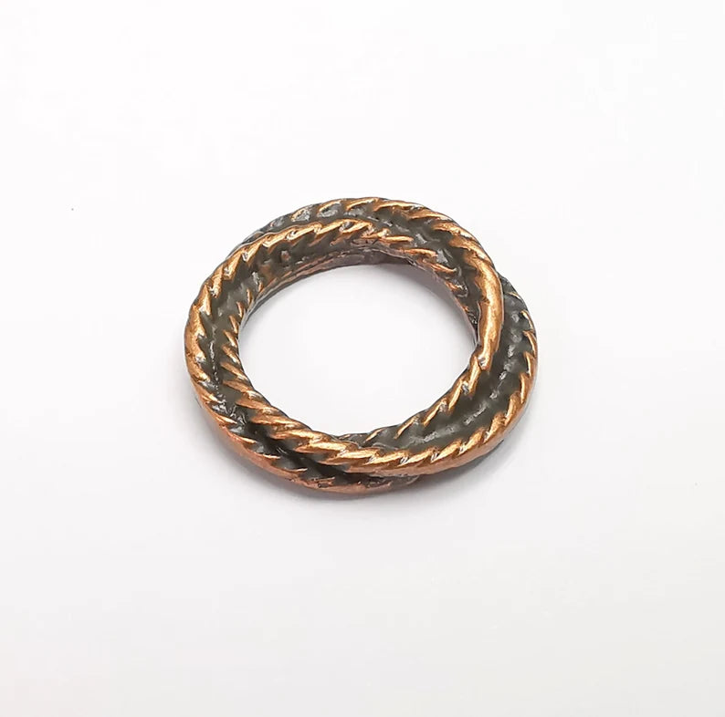 2 Round Twisted Circle Antique Copper Plated Circle Findings (25mm) G29454