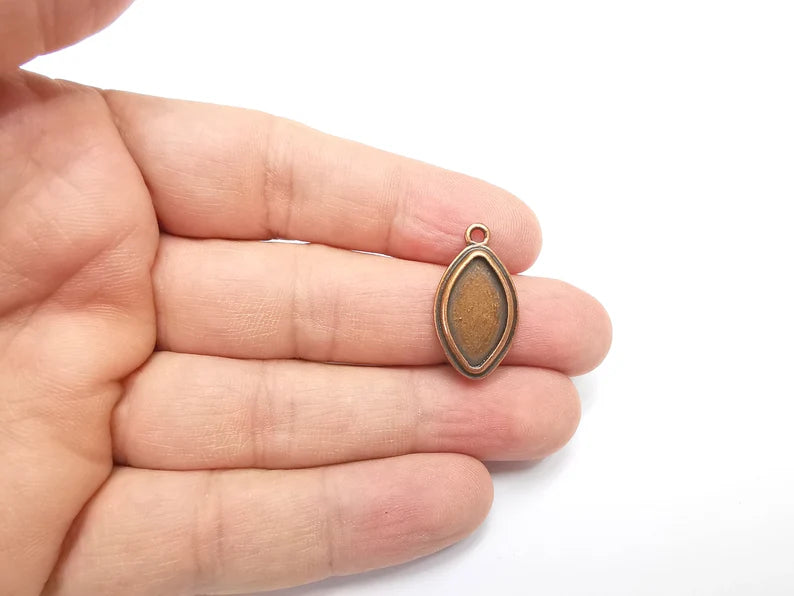 2 Marquise Charm Bezel, Resin Blank, inlay Mounting, Mosaic Pendant Frame, Cabochon Base,Dry Flower Setting, Antique Copper (18x10mm) G29455