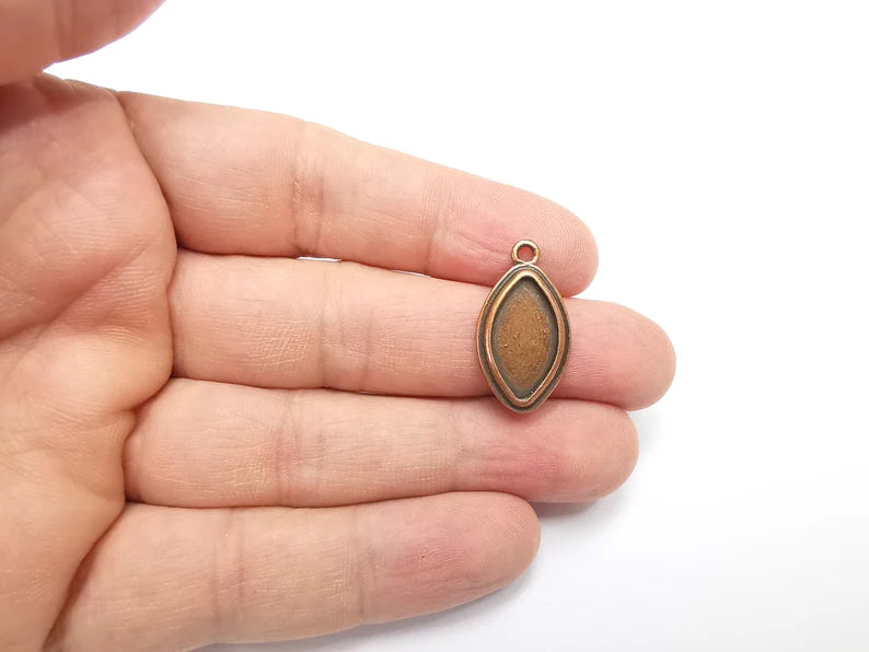 2 Marquise Charm Bezel, Resin Blank, inlay Mounting, Mosaic Pendant Frame, Cabochon Base,Dry Flower Setting, Antique Copper (18x10mm) G29455