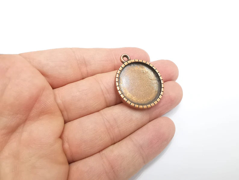 Round Pendant Bezel Blanks, Resin Bezel Bases, Mosaic Mountings, Polymer Clay base, Antique Copper Plated (25mm) G29456