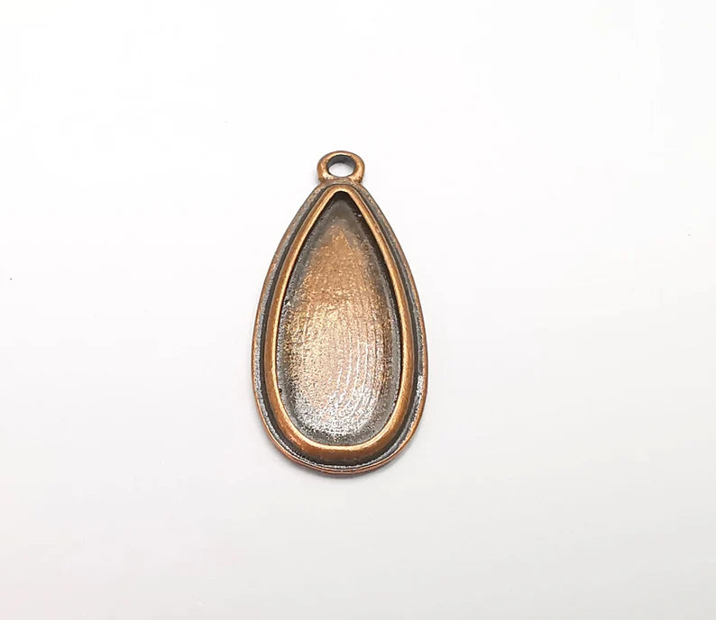 2 Teardrop Charm Bezel, Resin Blank, inlay Mounting, Mosaic Pendant Frame, Cabochon Base,Dry Flower Setting, Antique Copper (25x10mm) G29459
