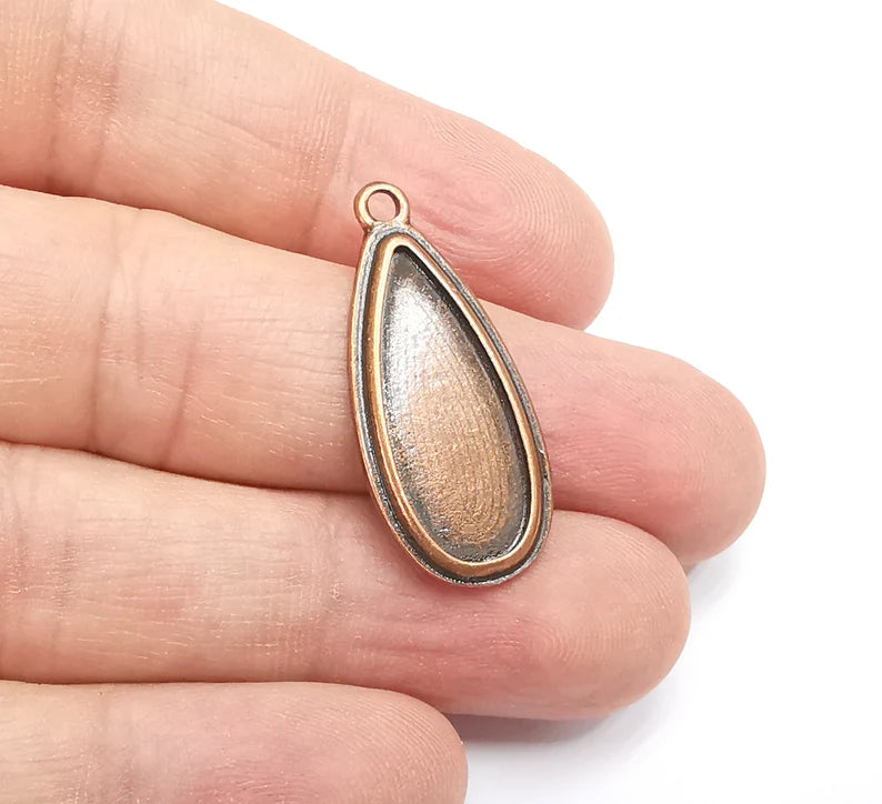2 Teardrop Charm Bezel, Resin Blank, inlay Mounting, Mosaic Pendant Frame, Cabochon Base,Dry Flower Setting, Antique Copper (25x10mm) G29459