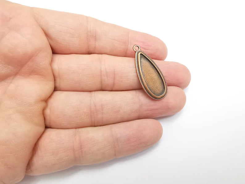 2 Teardrop Charm Bezel, Resin Blank, inlay Mounting, Mosaic Pendant Frame, Cabochon Base,Dry Flower Setting, Antique Copper (25x10mm) G29459