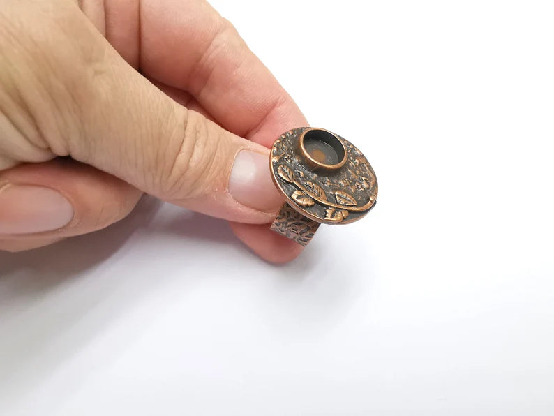 Leafy Ring Blank Settings, Cabochon Mounting, Adjustable Resin Ring Base Bezels, Antique Copper Plated Ring Frame (8mm) G29453