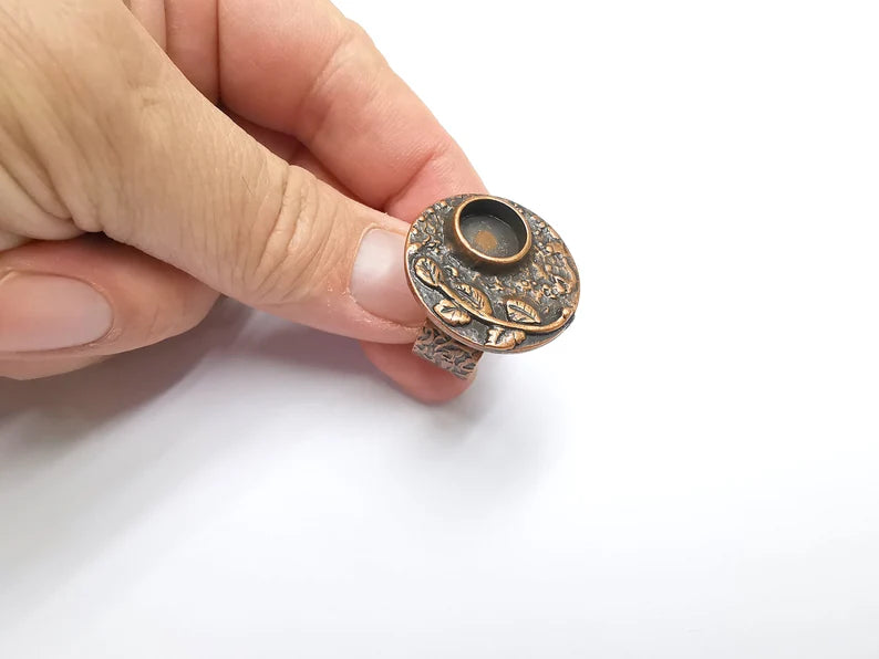 Leafy Ring Blank Settings, Cabochon Mounting, Adjustable Resin Ring Base Bezels, Antique Copper Plated Ring Frame (8mm) G29453