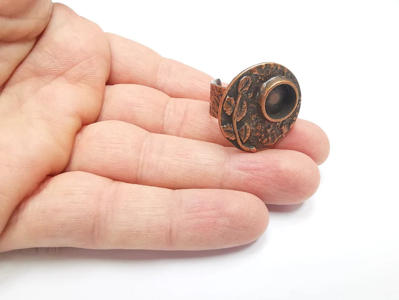 Leafy Ring Blank Settings, Cabochon Mounting, Adjustable Resin Ring Base Bezels, Antique Copper Plated Ring Frame (8mm) G29453