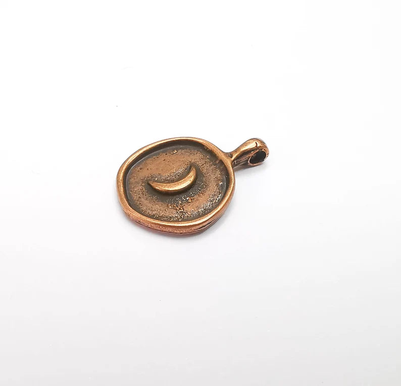 5 Crescent Round Charms Antique Copper Plated Charms, Earring Dangle Components (23x17mm) G29460