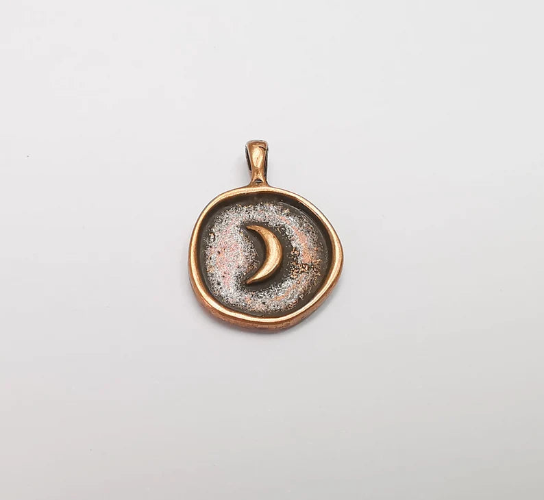 5 Crescent Round Charms Antique Copper Plated Charms, Earring Dangle Components (23x17mm) G29460