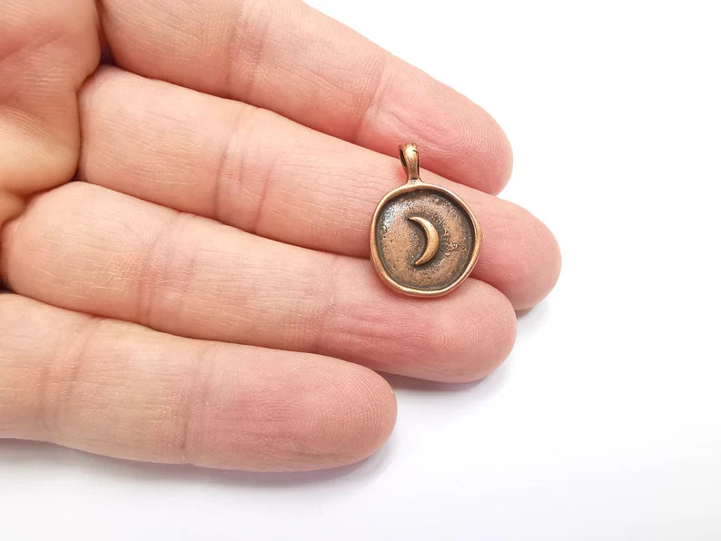 5 Crescent Round Charms Antique Copper Plated Charms, Earring Dangle Components (23x17mm) G29460
