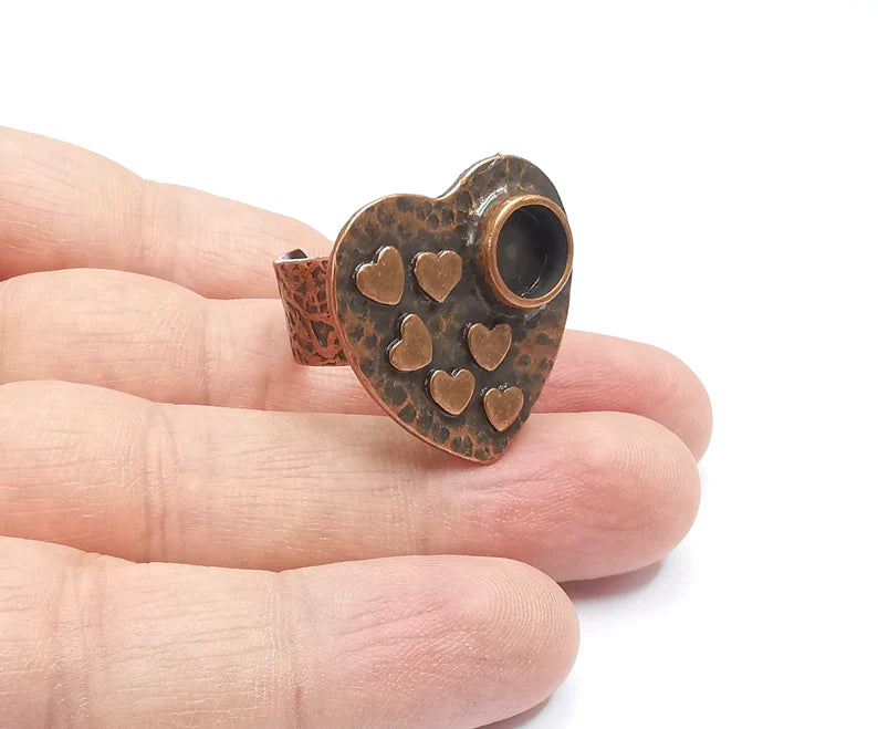 Hearts Ring Blank Settings, Cabochon Mounting, Adjustable Resin Ring Base Bezels, Antique Copper Plated Ring Frame (8mm) G29461