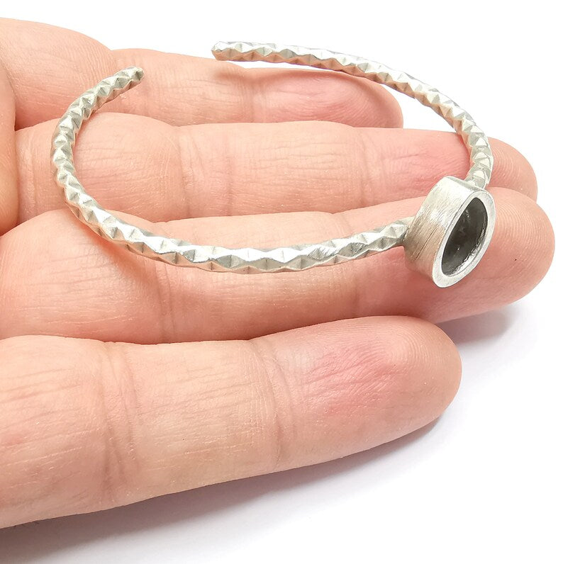 Bracelet Blank Cuff Bezel Resin Cuff inlay Blank Glass Cabochon Base Bezel Hammered Adjustable Antique Silver Bracelet (10x8mm ) G29163