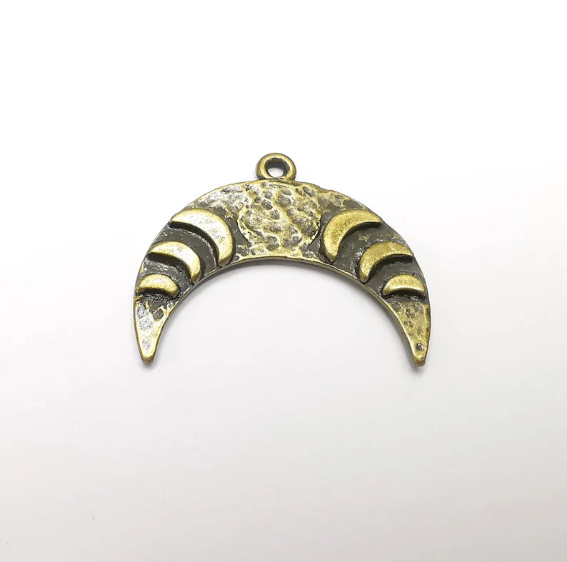 2 Crescent Charms Moon Pendant Antique Bronze Plated (30x24mm) G29165