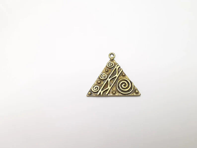 Unique Triangle Bronze Charms, Antique Bronze Plated (31mm) G29166