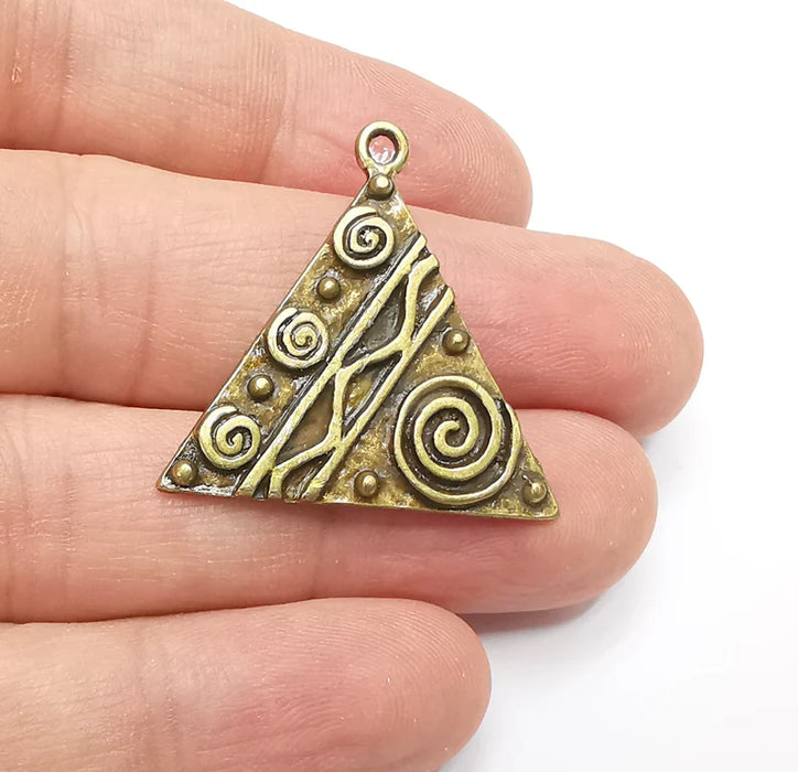 Unique Triangle Bronze Charms, Antique Bronze Plated (31mm) G29166