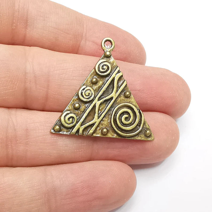 Unique Triangle Bronze Charms, Antique Bronze Plated (31mm) G29166