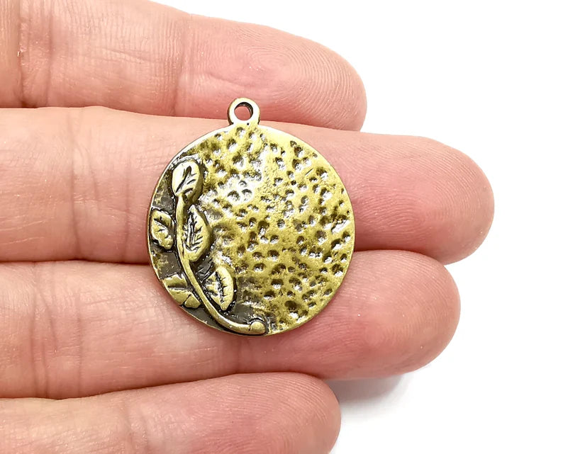 Branch Leaf Charms Antique Bronze Plated Round Charms (30x26mm) G29174