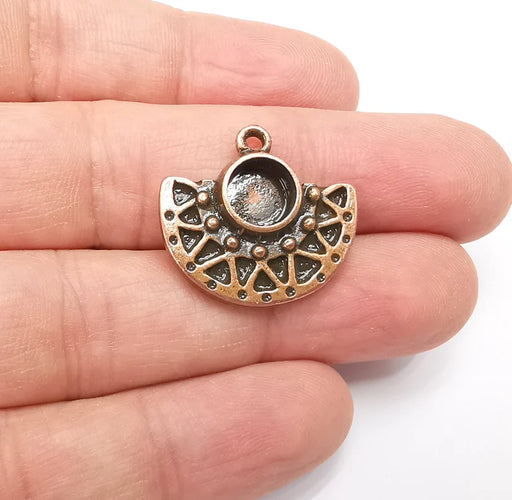 Antique Copper Charms Pendant Bezel, Resin Blank, inlay Mounting, Mosaic Frame Cabochon Base, Antique Copper Plated (8mm) G29172