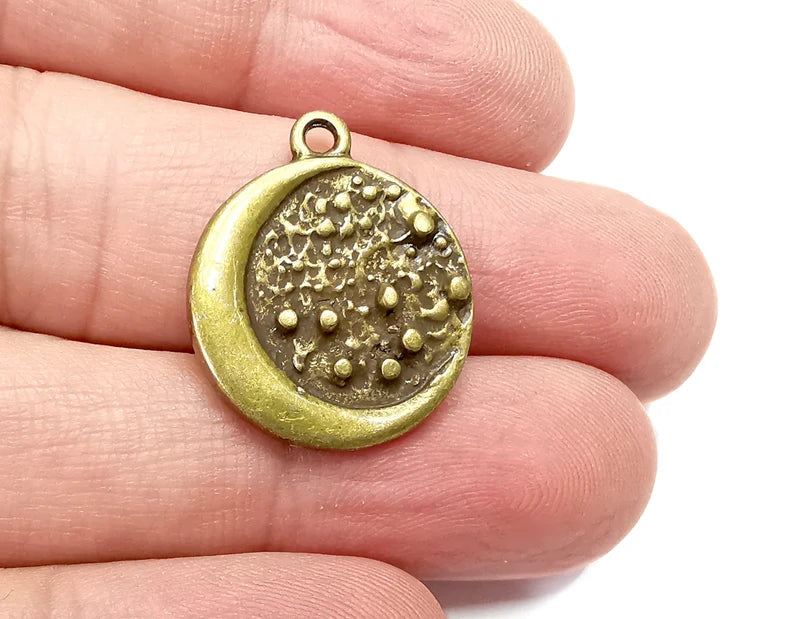 2 Crescent Stars Charms, Antique Bronze Plated Round Charms (24x20mm) G29175