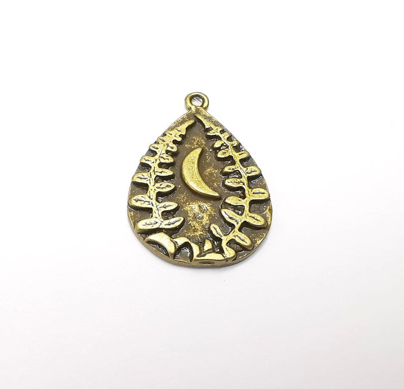 Fern Crescent Charms Antique Bronze Plated Drop Charms (34x23mm) G29179