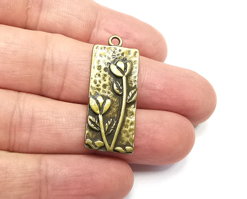 Flowers Rose Garden Charms Antique Bronze Plated Plants Charms (35x14mm) G29188
