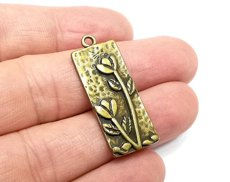 Flowers Rose Garden Charms Antique Bronze Plated Plants Charms (35x14mm) G29188