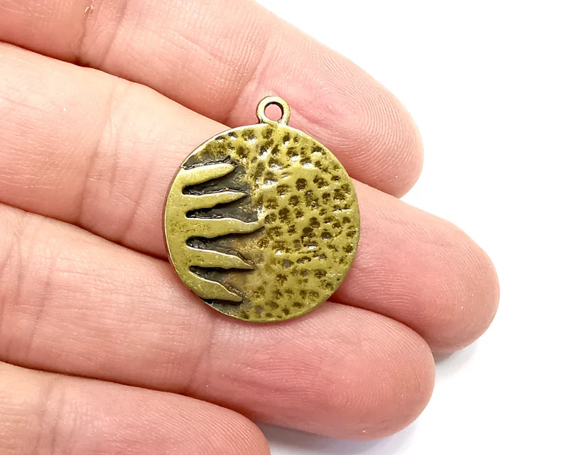 Sun Charms, Antique Bronze Plated Hammered Charms (28x24mm) G29189