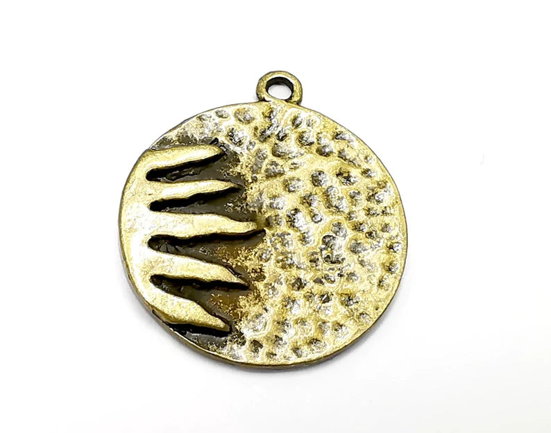 Sun Charms, Antique Bronze Plated Hammered Charms (28x24mm) G29189