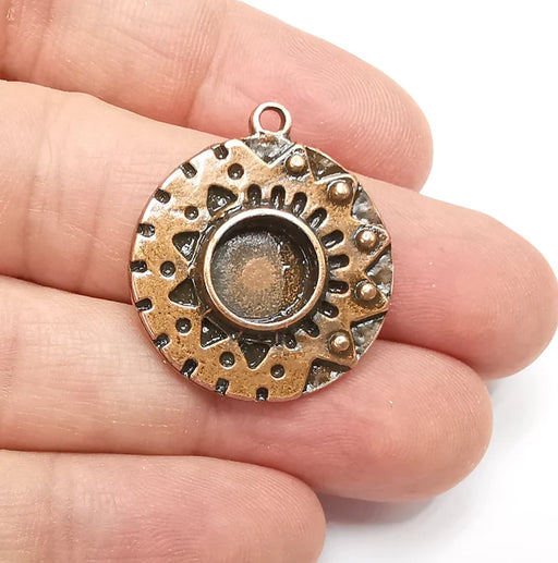 Antique Copper Charms Pendant Bezel, Resin Blank, inlay Mounting, Mosaic Frame Cabochon Base, Antique Copper Plated (8mm) G29186