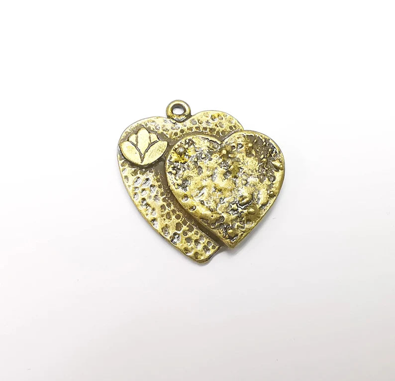 Heart Lotus Charms Pendant Antique Bronze Plated (28x28mm) G29200