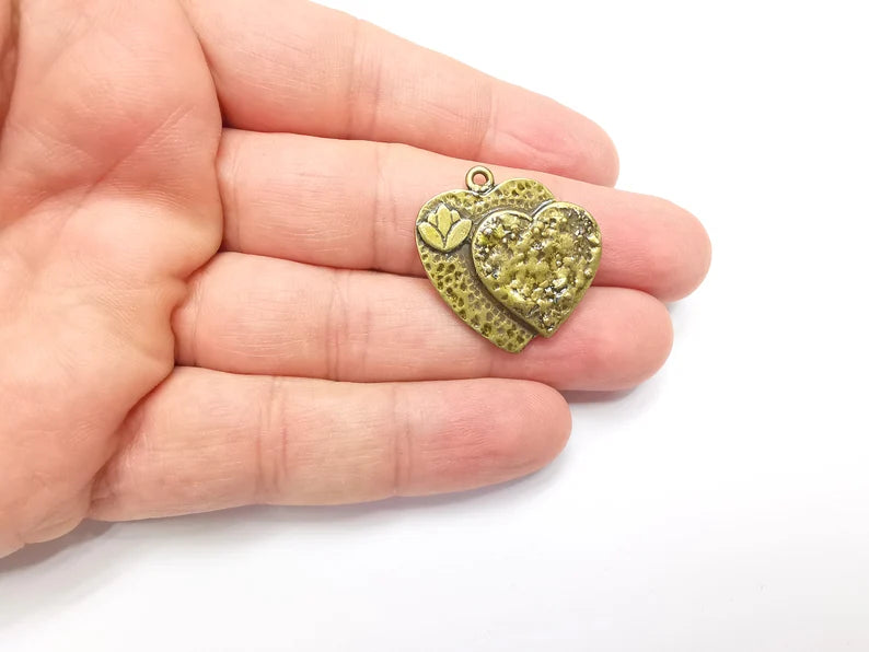Heart Lotus Charms Pendant Antique Bronze Plated (28x28mm) G29200