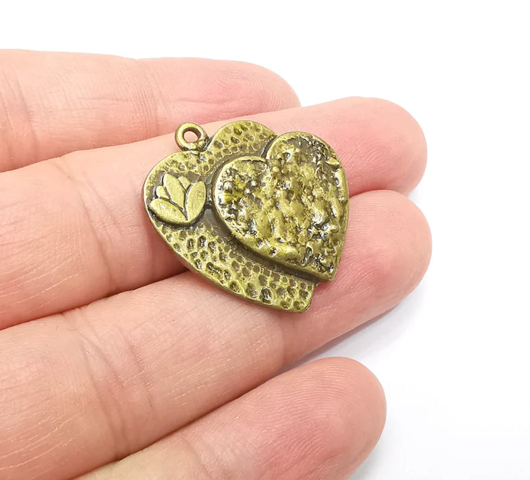 Heart Lotus Charms Pendant Antique Bronze Plated (28x28mm) G29200